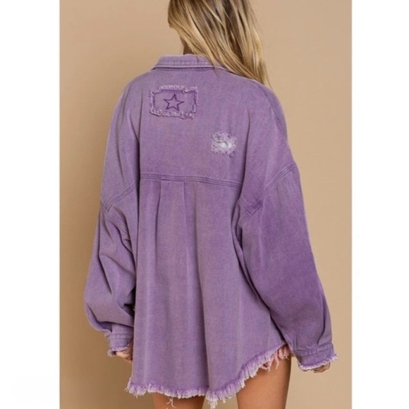 POL Oversized Distressed Purple Denim
Button Down Shacket - Picture 2 of 5